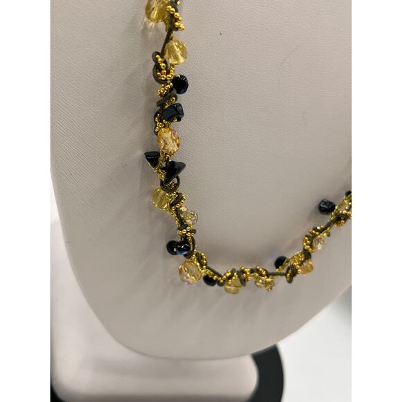 Ronit Nafshi Artisan Handmade Necklace Brown Yellow Dark Blue Iridescent Stones - Picture 6 of 11